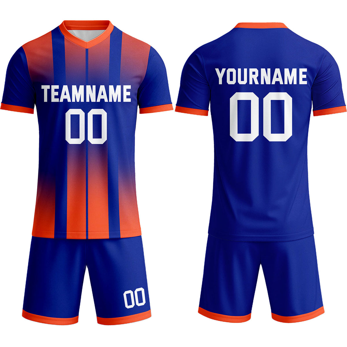 Custom Royal Blue &amp; Orange Stripe Soccer Uniform Set for Teams &amp; Individuals | Vosoli