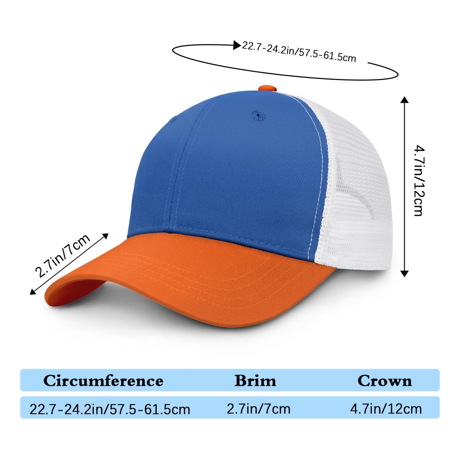 Vosoli Royal Blue & Orange Two-Tone Baseball Trucker Hat - Unisex Custom 3D Embroidery or Print