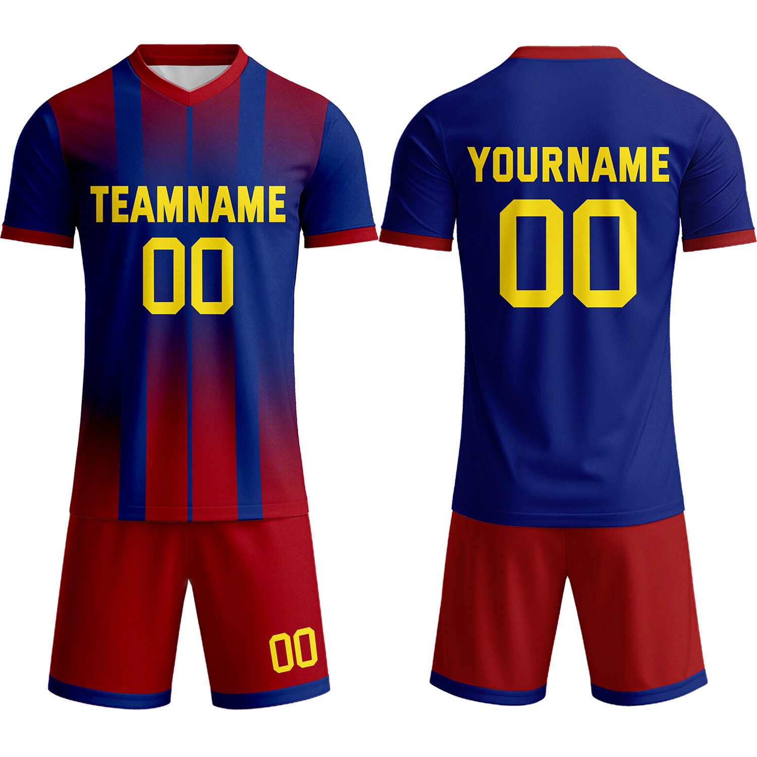 Custom Royal Blue & Red with Gold Accent Soccer Uniform Set for Teams & Individuals | Vosoli