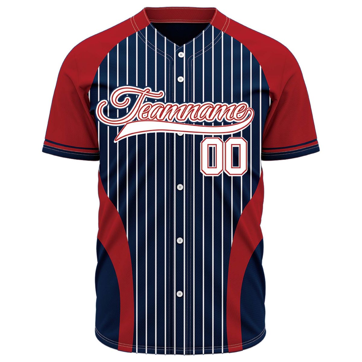 VOSOLI Custom Royal Blue &amp; Red Pinstripe Baseball Jersey - Sublimated Team Uniform