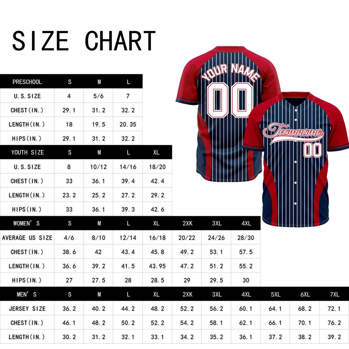 VOSOLI Custom Royal Blue & Red Pinstripe Baseball Jersey - Sublimated Team Uniform