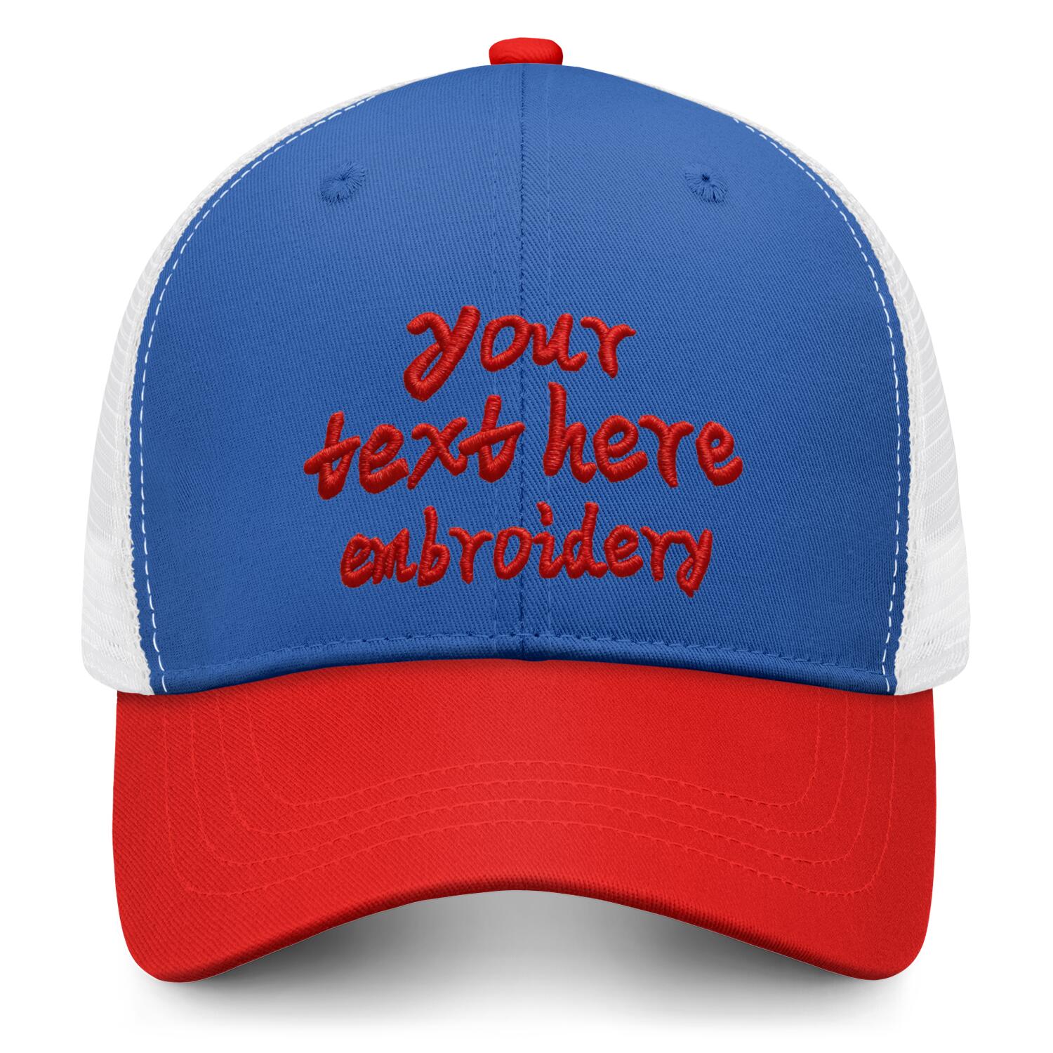 Vosoli Royal Blue & Red Two-Tone Baseball Trucker Hat - Unisex Custom 3D Embroidery or Print