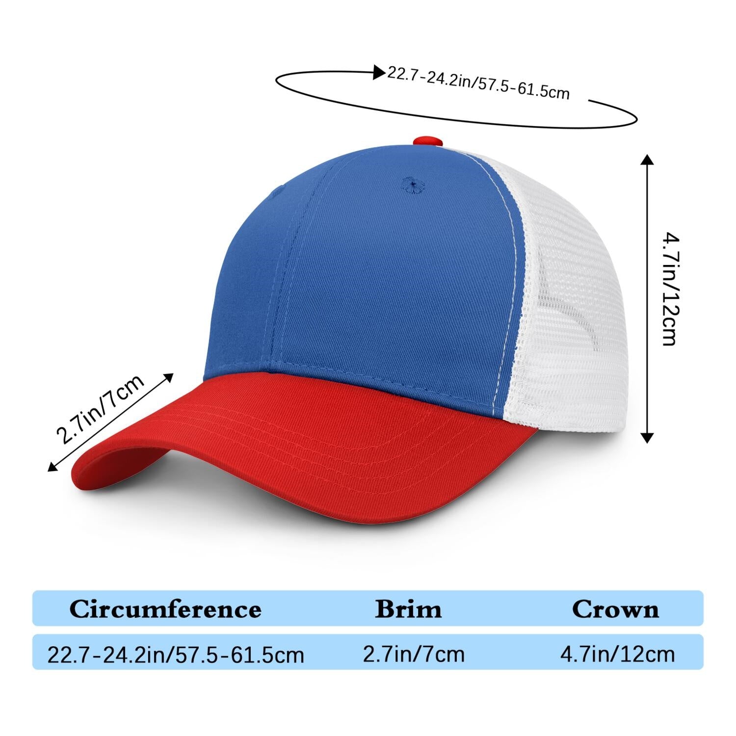 Vosoli Royal Blue & Red Two-Tone Baseball Trucker Hat - Unisex Custom 3D Embroidery or Print