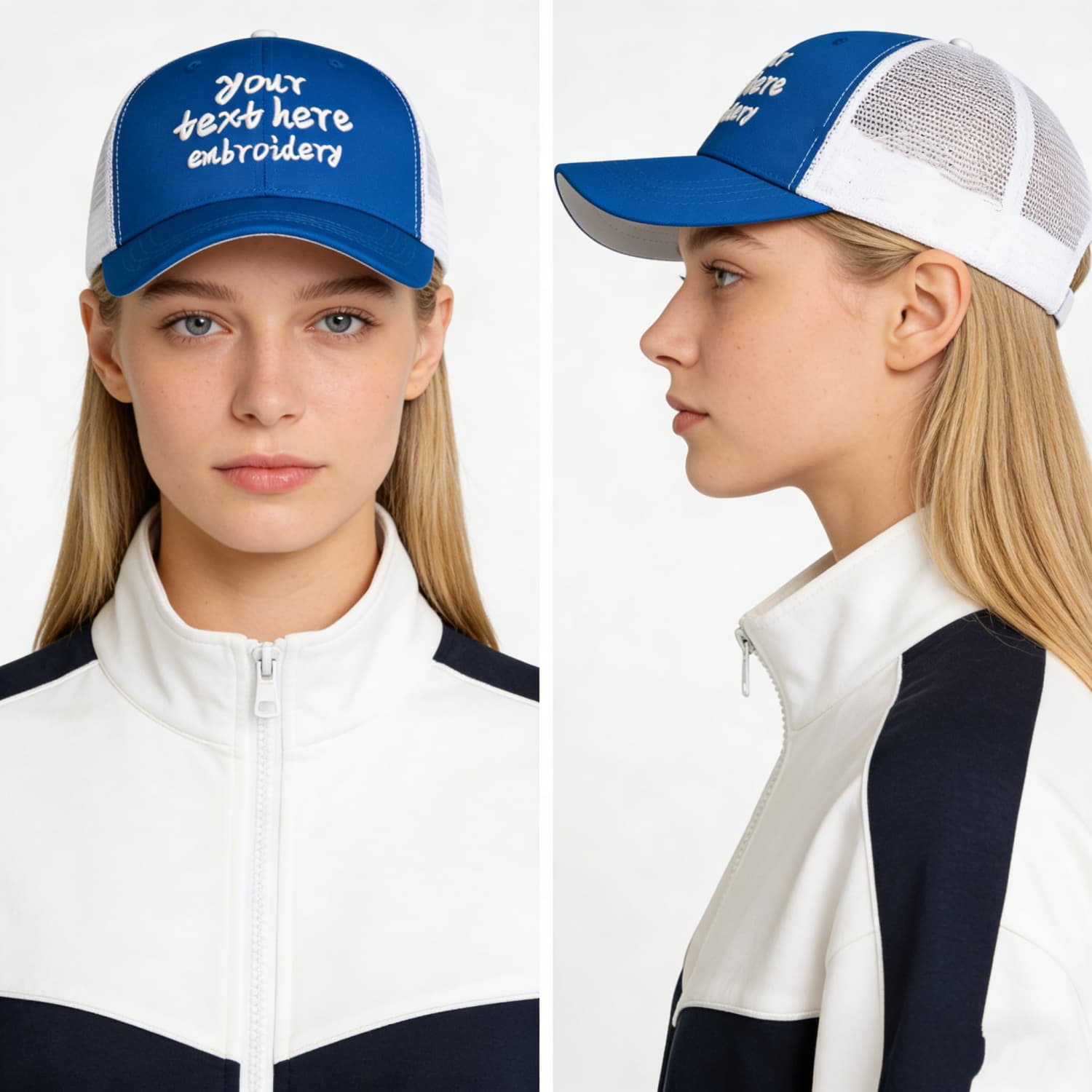 Vosoli Royal Blue & White Mesh-Back Trucker Cap - Unisex Personal & Team Custom 3D Embroidery or Print Hat