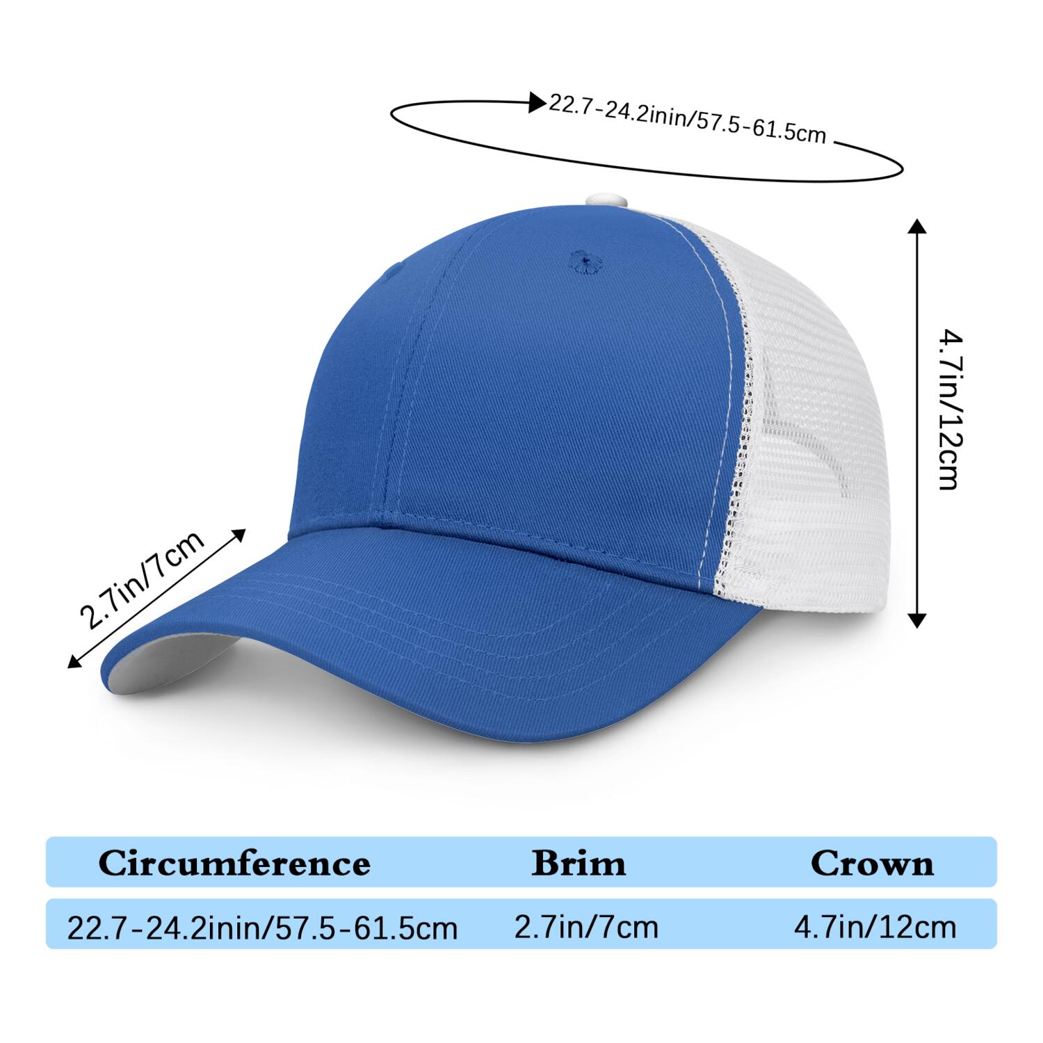 Vosoli Royal Blue & White Mesh-Back Trucker Cap - Unisex Personal & Team Custom 3D Embroidery or Print Hat