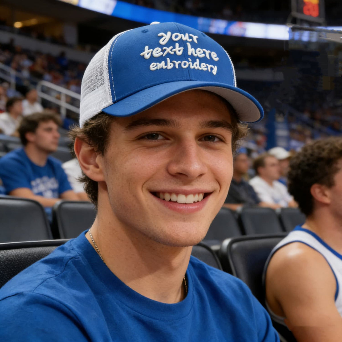 Vosoli Royal Blue & White Mesh-Back Trucker Cap - Unisex Personal & Team Custom 3D Embroidery or Print Hat