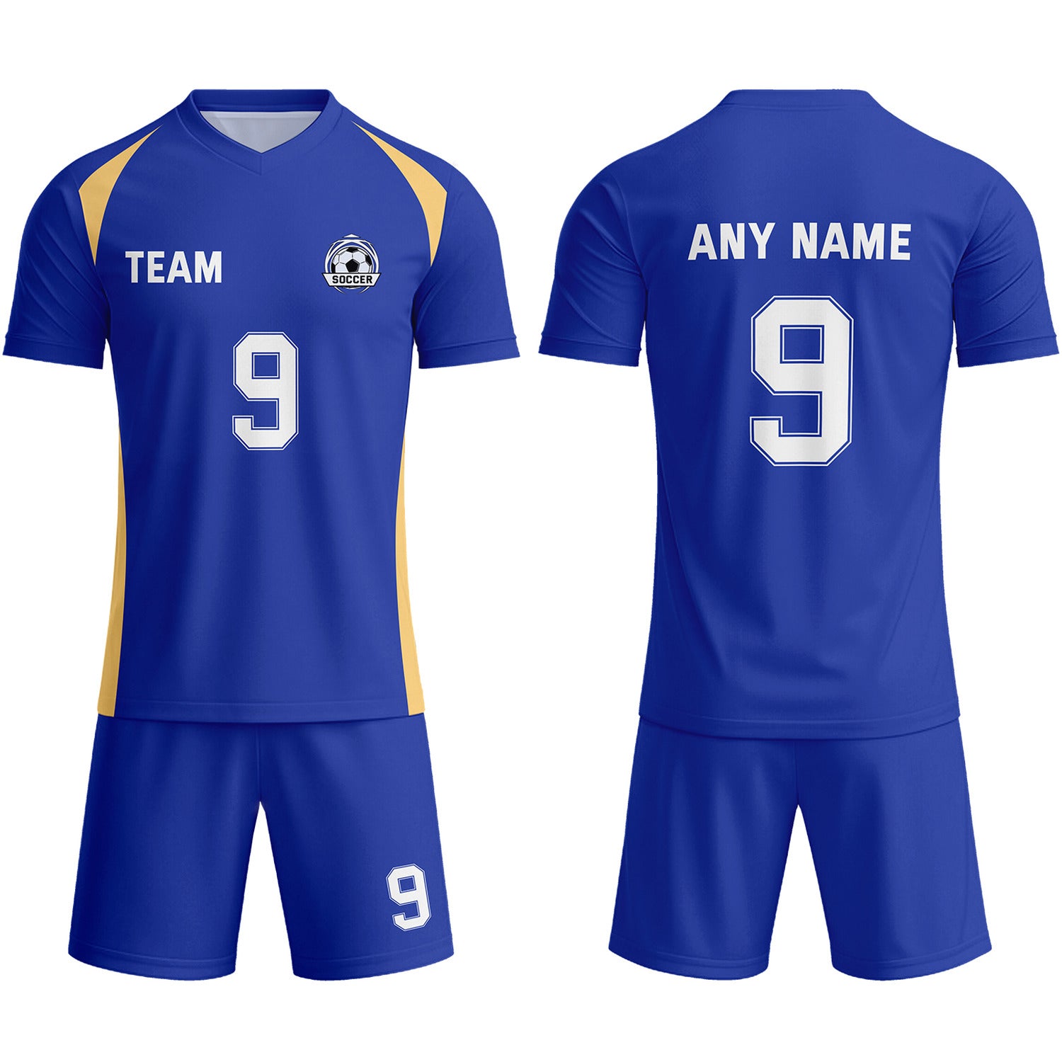 Custom Royal Blue & White-Gold Soccer Uniform Set - Personalized Team Name & Number | Vosoli