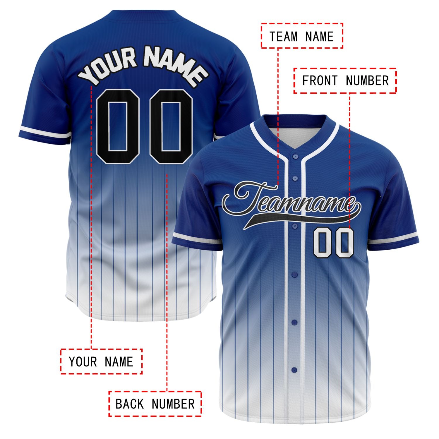 VOSOLI Royal Blue & White Gradient Pinstripe Baseball Jersey