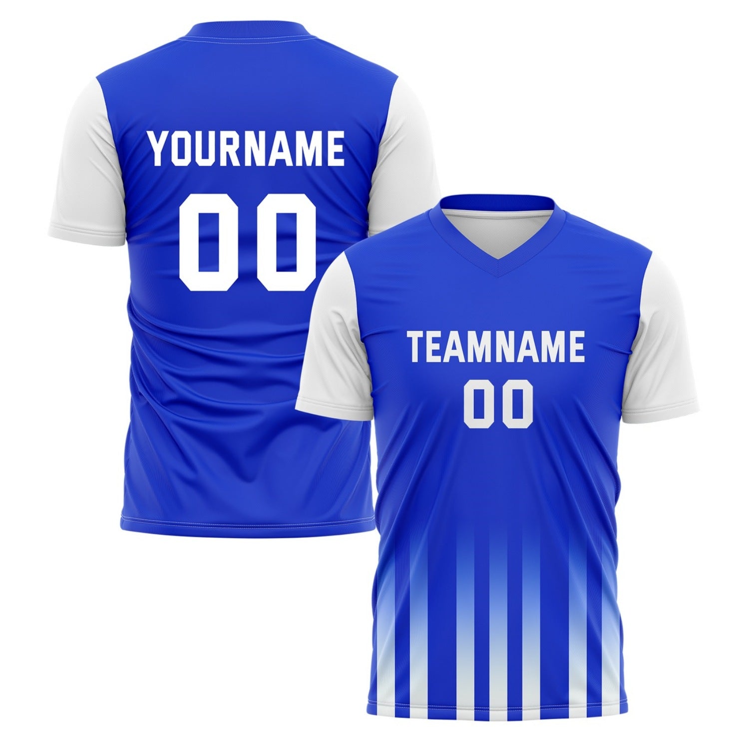 Custom Royal Blue & White Gradient Stripe Soccer Jersey for Teams & Individuals | Vosoli
