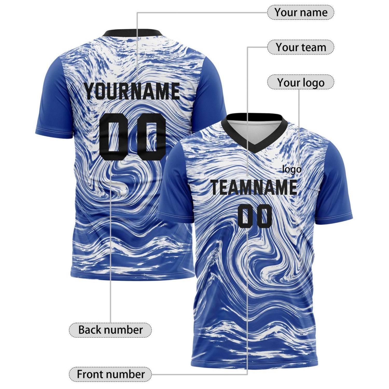 Custom Royal Blue & White Marble Soccer Jersey for Teams & Individuals | Vosoli