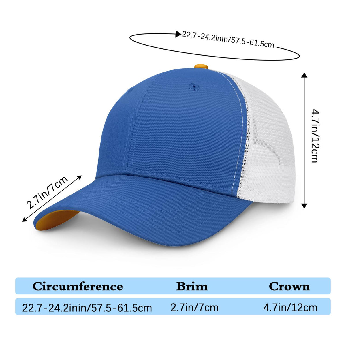 Vosoli Royal Blue & White Mesh-Back Trucker Cap - Unisex Personal & Team Custom 3D Embroidery or Print Hat