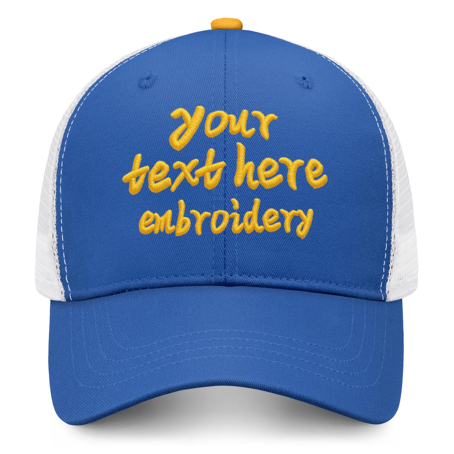 Vosoli Royal Blue & White Mesh-Back Trucker Cap - Unisex Personal & Team Custom 3D Embroidery or Print Hat