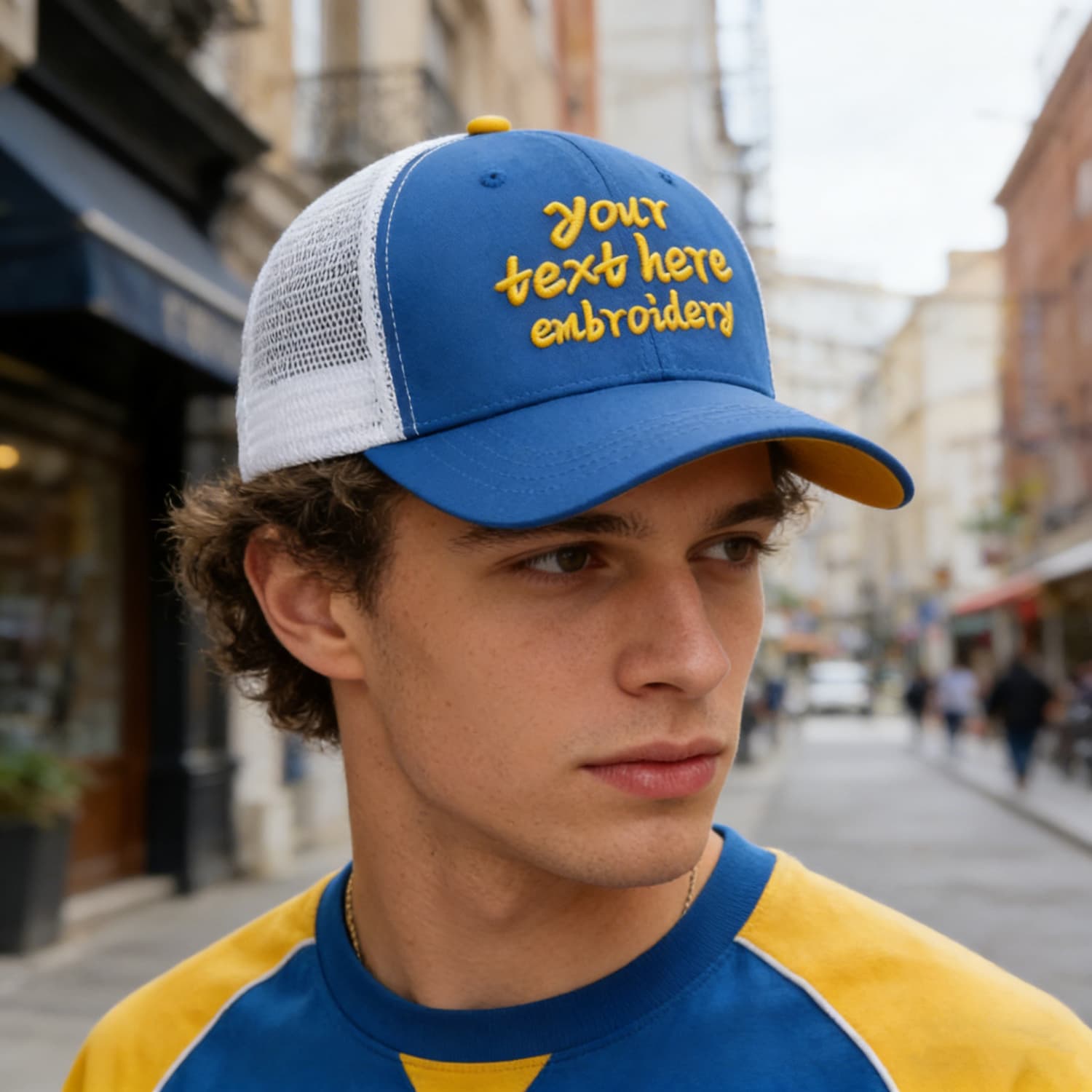 Vosoli Royal Blue & White Mesh-Back Trucker Cap - Unisex Personal & Team Custom 3D Embroidery or Print Hat