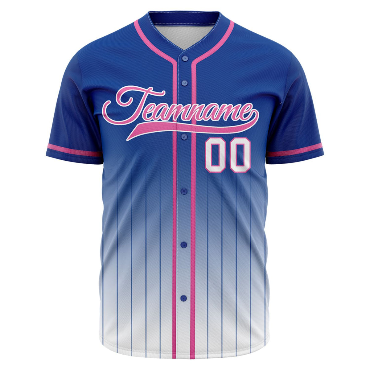 VOSOLI Vibrant Royal Blue, White &amp; Pink Gradient Pinstripe Baseball Jersey