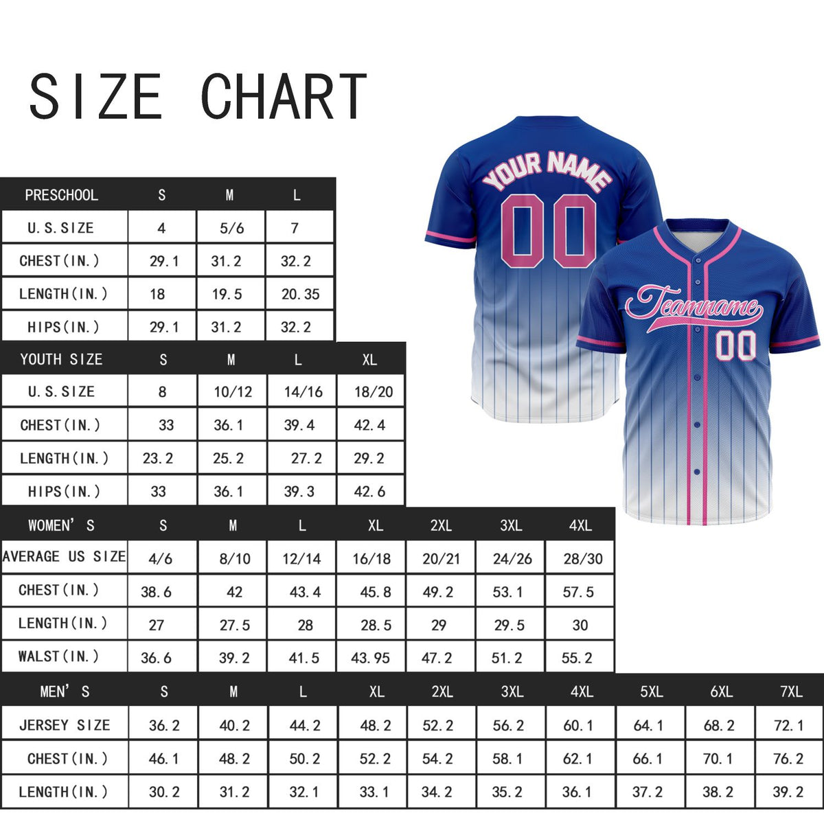 VOSOLI Vibrant Royal Blue, White & Pink Gradient Pinstripe Baseball Jersey