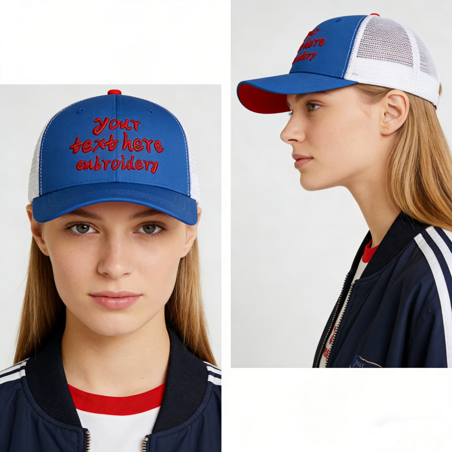 Vosoli Royal Blue & White Mesh-Back Trucker Cap - Unisex Personal & Team Custom 3D Embroidery or Print Hat