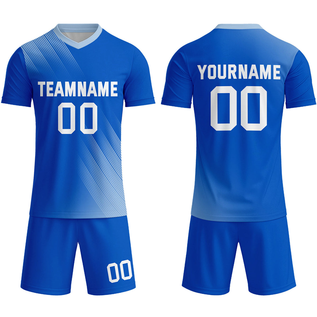 Custom Royal Blue &amp; White Stripe Soccer Uniform Set for Teams &amp; Individuals | Vosoli