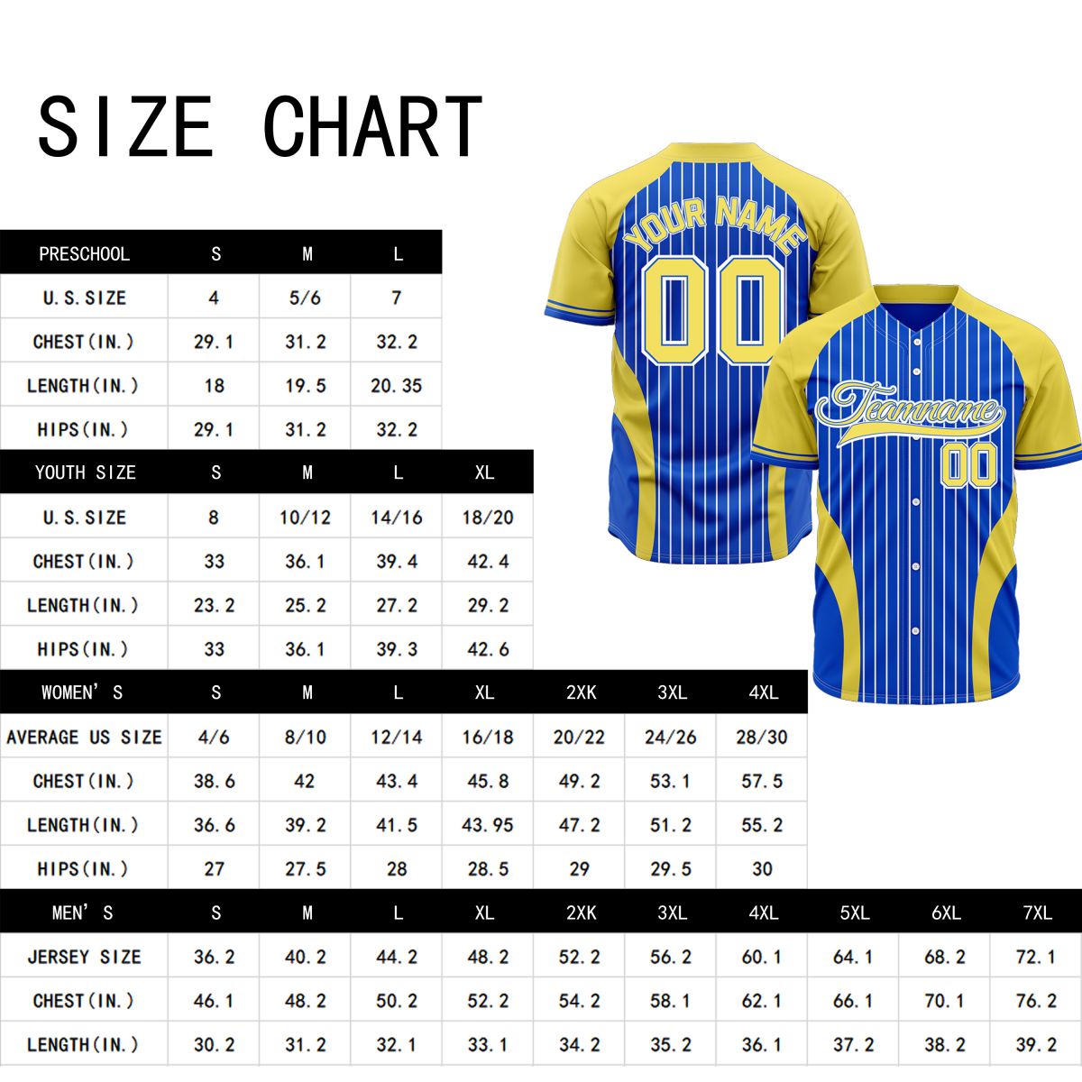 VOSOLI Custom Blue & Yellow Gold Pinstripe Baseball Jersey - Sublimated Varsity Gear