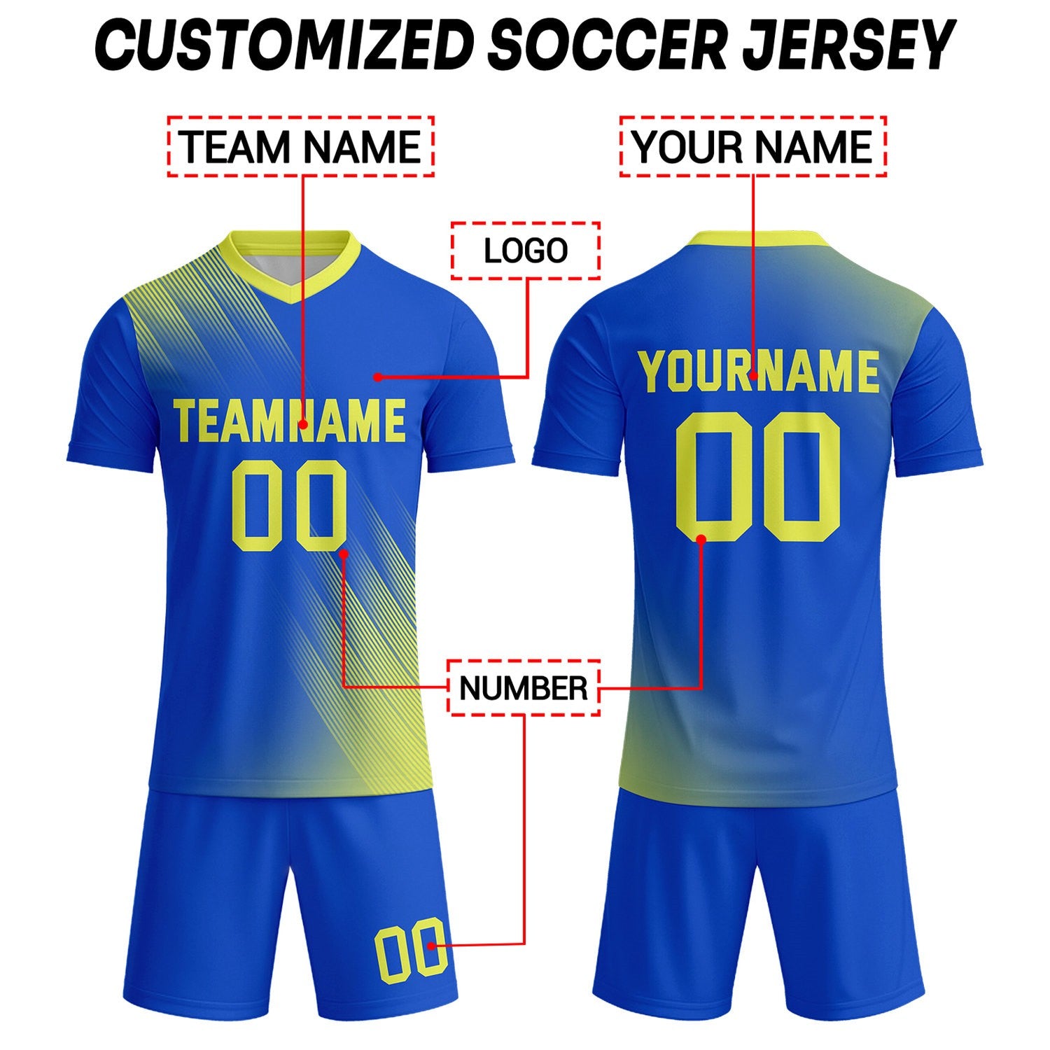 Custom Royal Blue & Yellow Stripe Soccer Uniform Set for Teams & Individuals | Vosoli