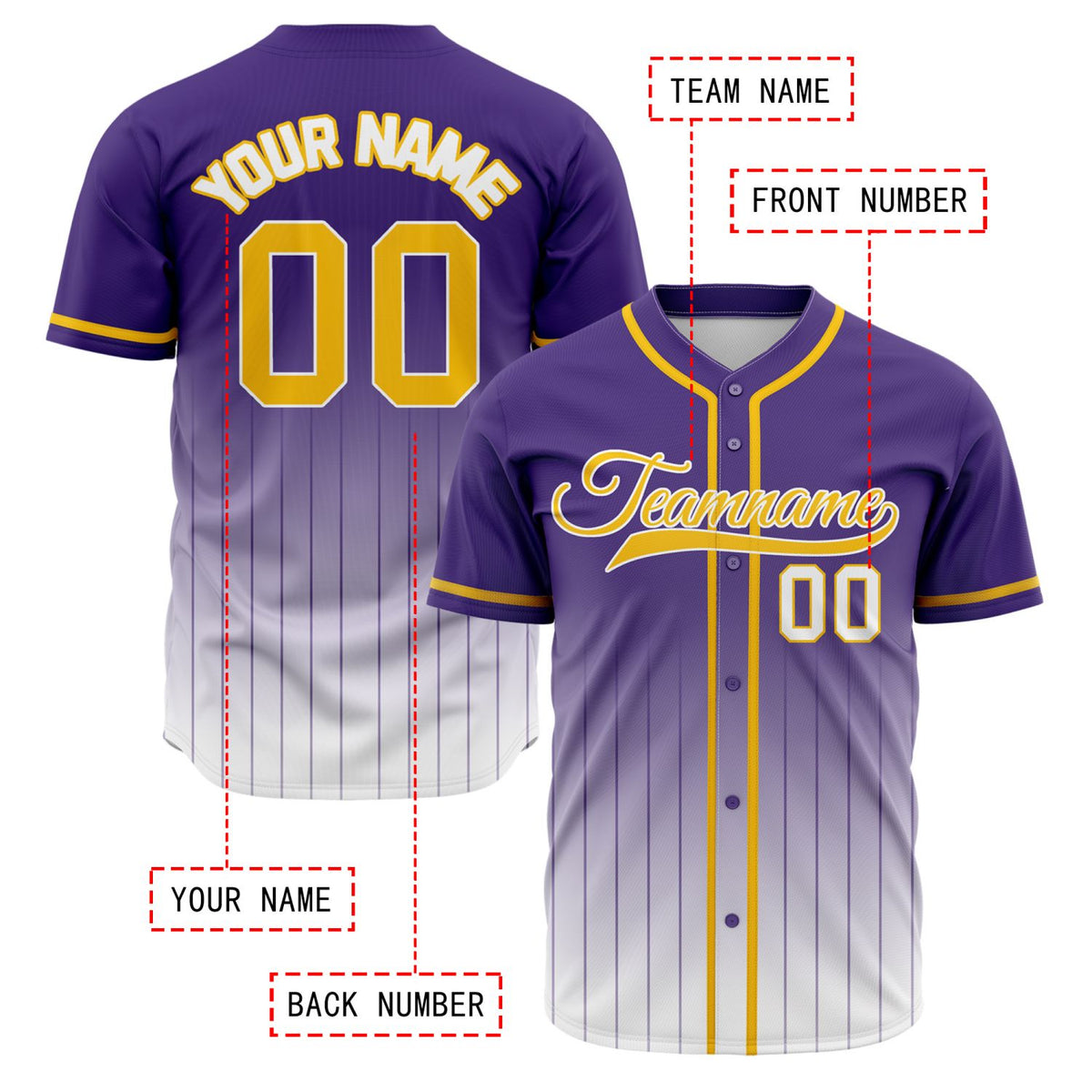 VOSOLI Royal Purple & White Ethereal Gradient Pinstripe Baseball Jersey