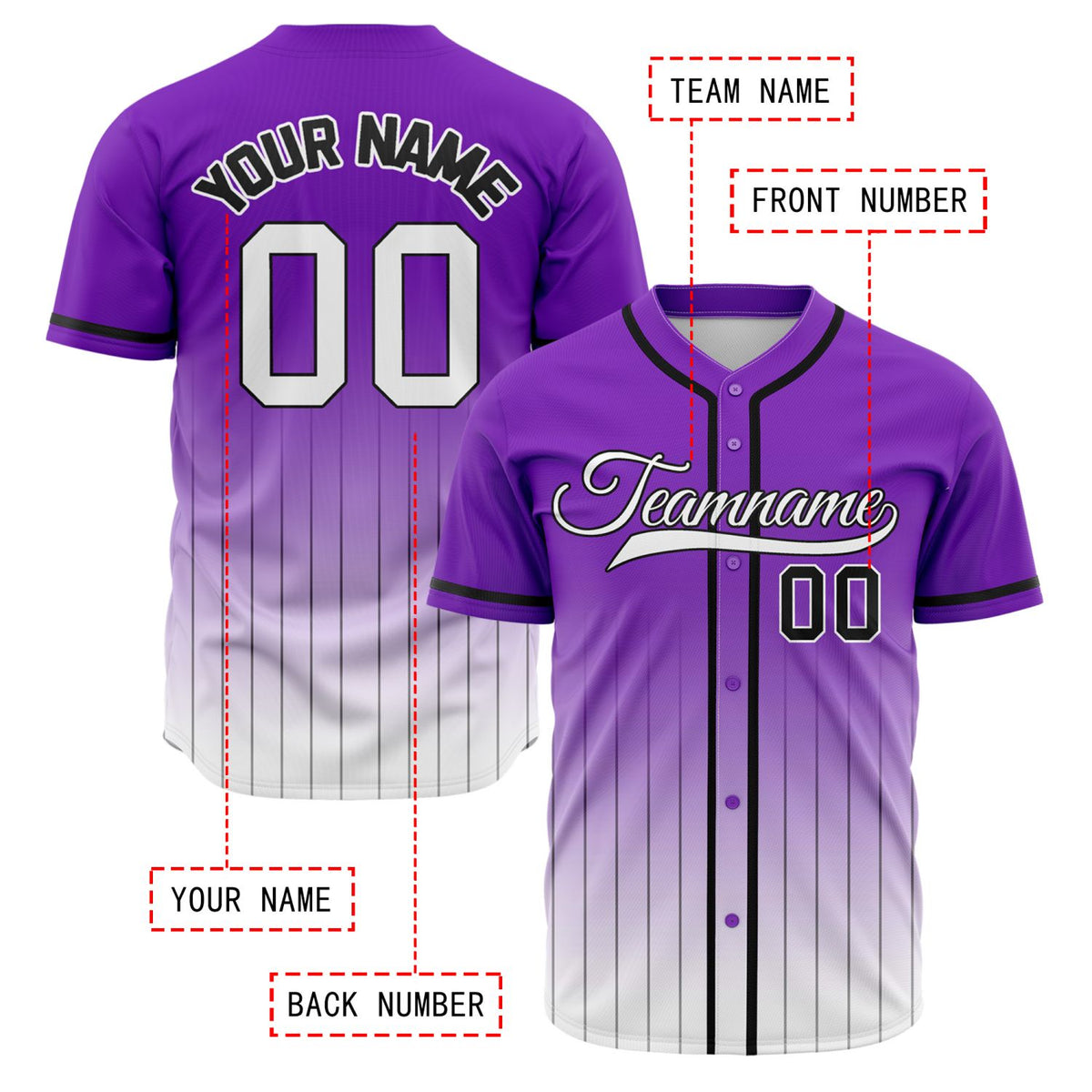 VOSOLI Custom Royal Purple & White Gradient Pinstripe Baseball Jersey
