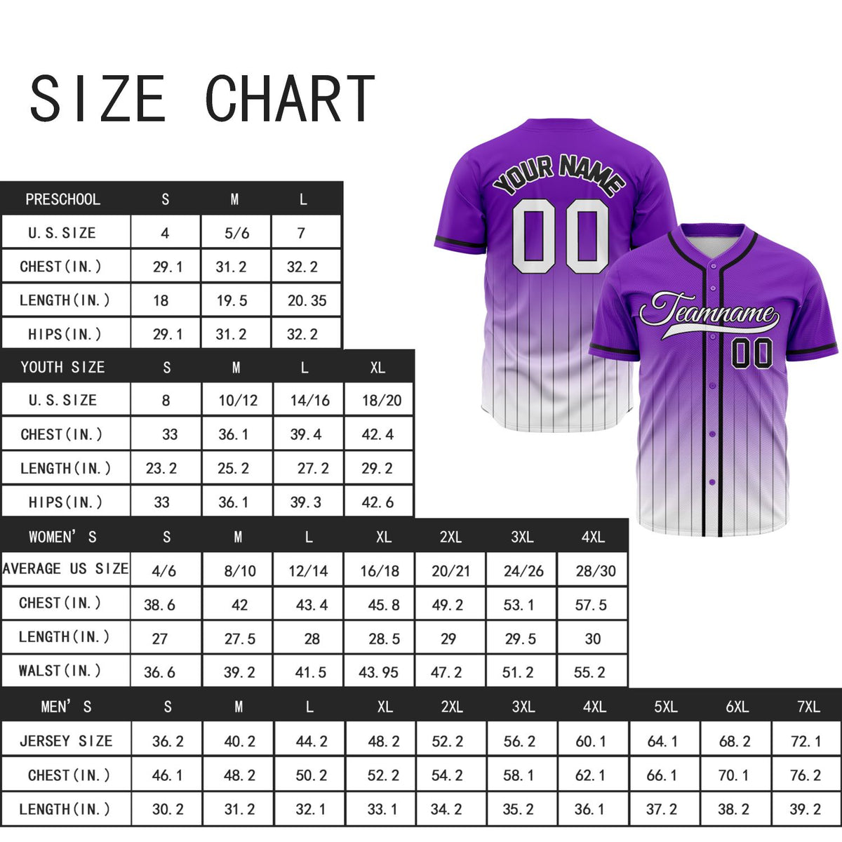 VOSOLI Custom Royal Purple & White Gradient Pinstripe Baseball Jersey