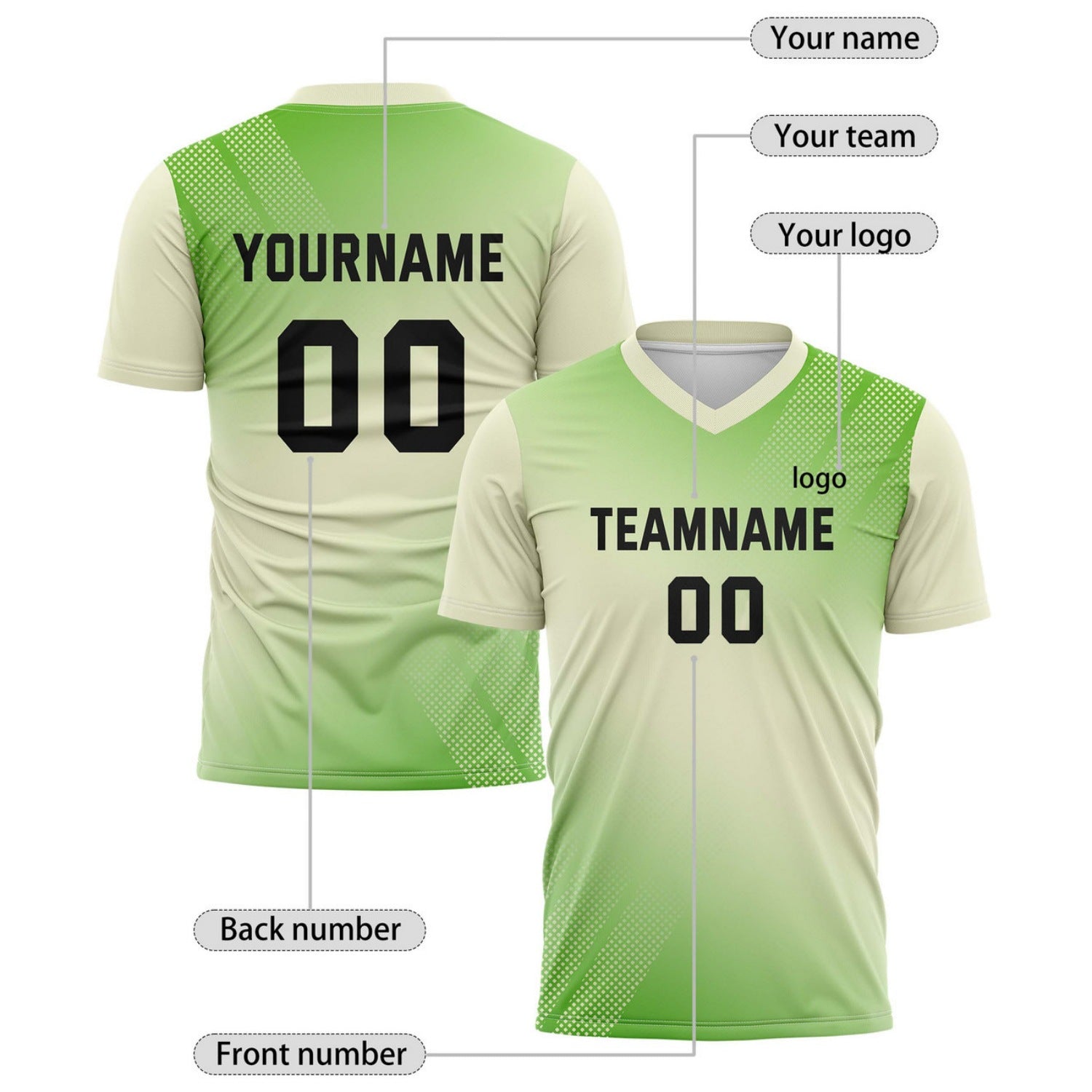 Custom Sage Green & Cream Ombré Soccer Jersey for Teams & Individuals | Vosoli