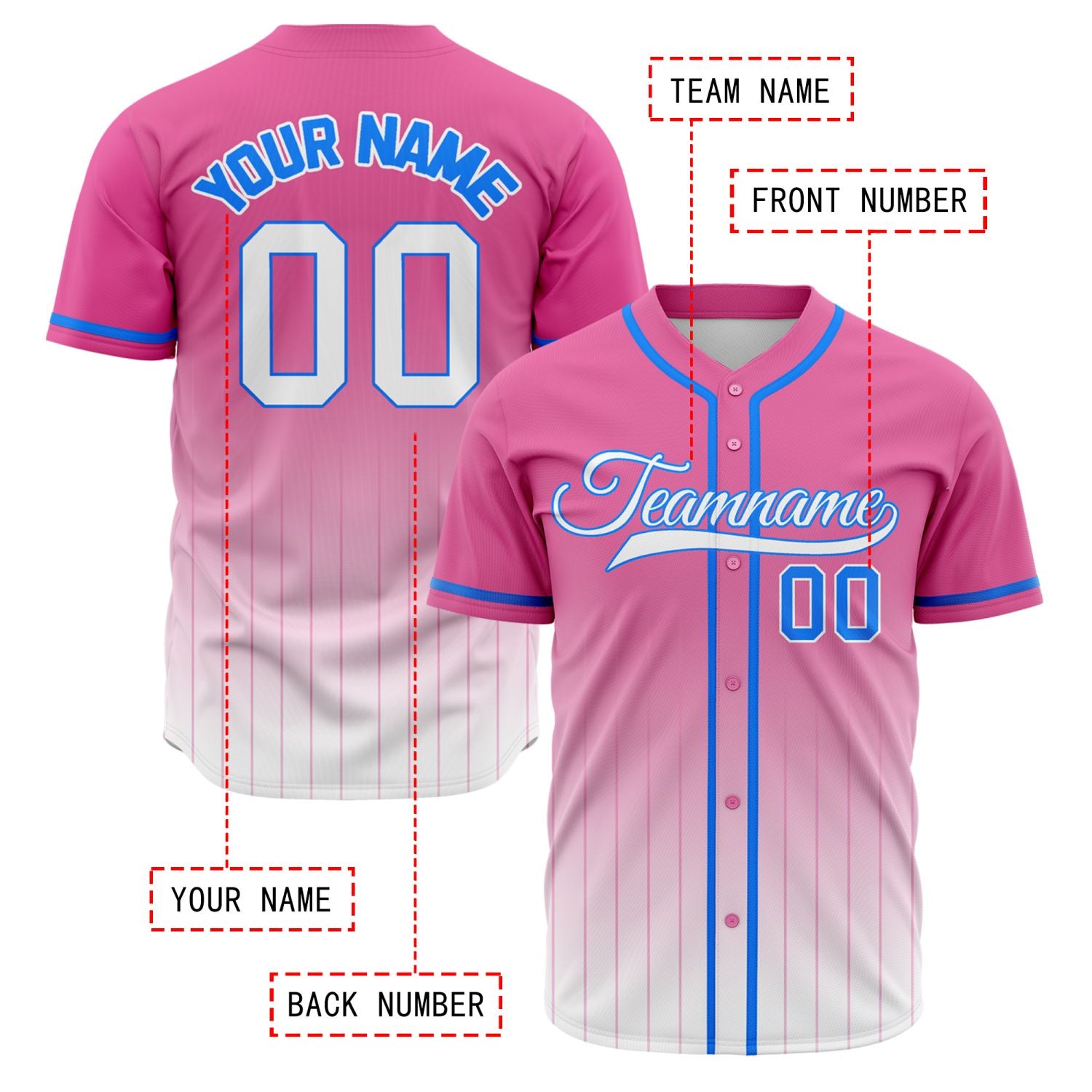 VOSOLI Sakura Pink & White Gradient Pinstripe Baseball Jersey