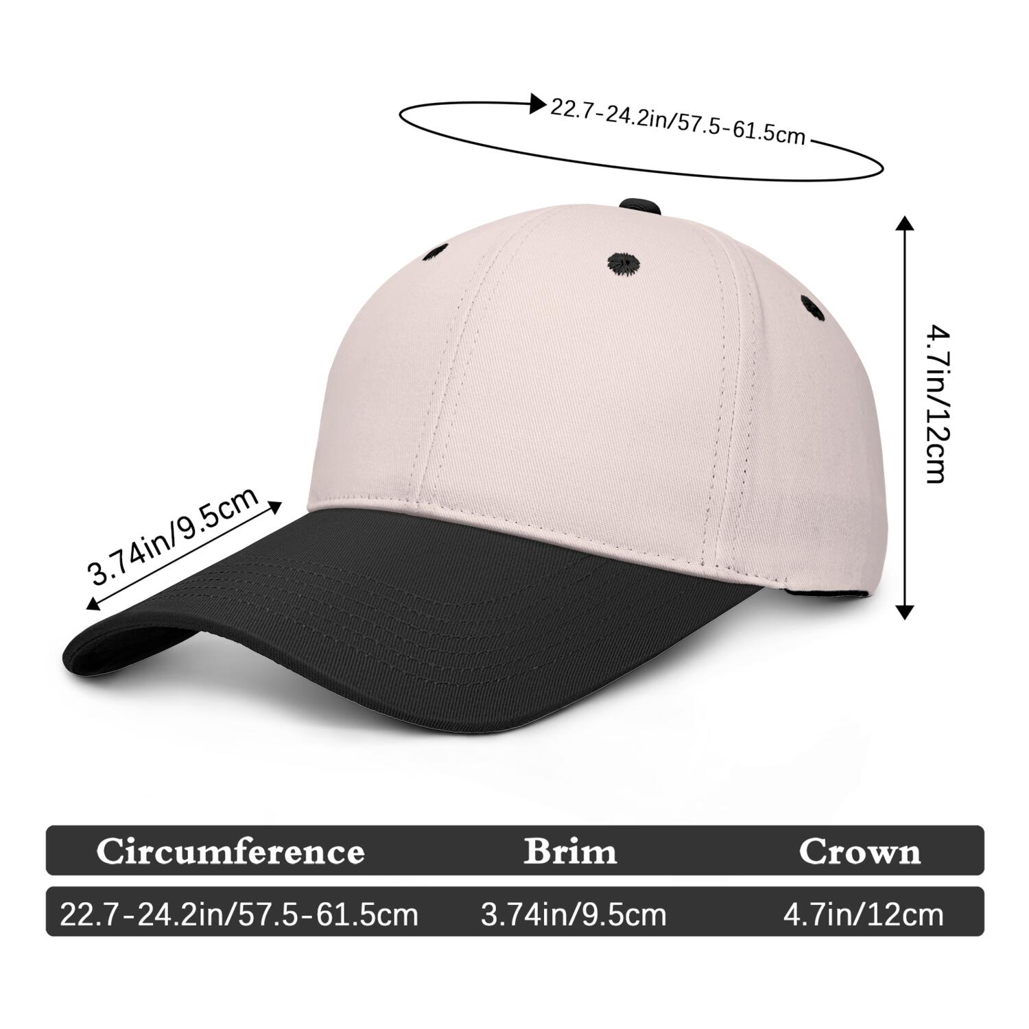 Vosoli Sand & Black Color-Block Deep Bill Baseball Cap - Unisex Custom 3D Embroidery or Print Hat