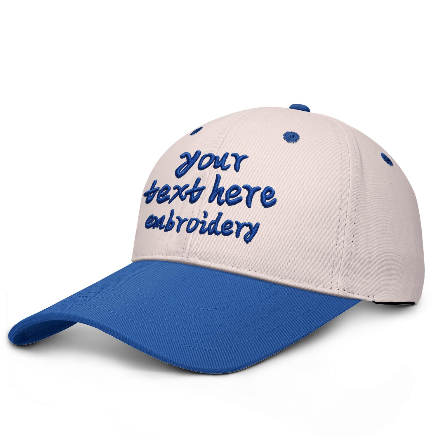 Vosoli Sand & Blue Color-Block Deep Bill Baseball Cap - Unisex Custom 3D Embroidery or Print Hat