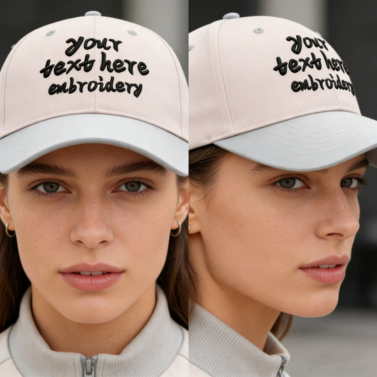 Vosoli Sand & Gray-Lavender Color-Block Deep Bill Baseball Cap - Unisex Custom 3D Embroidery or Print Hat
