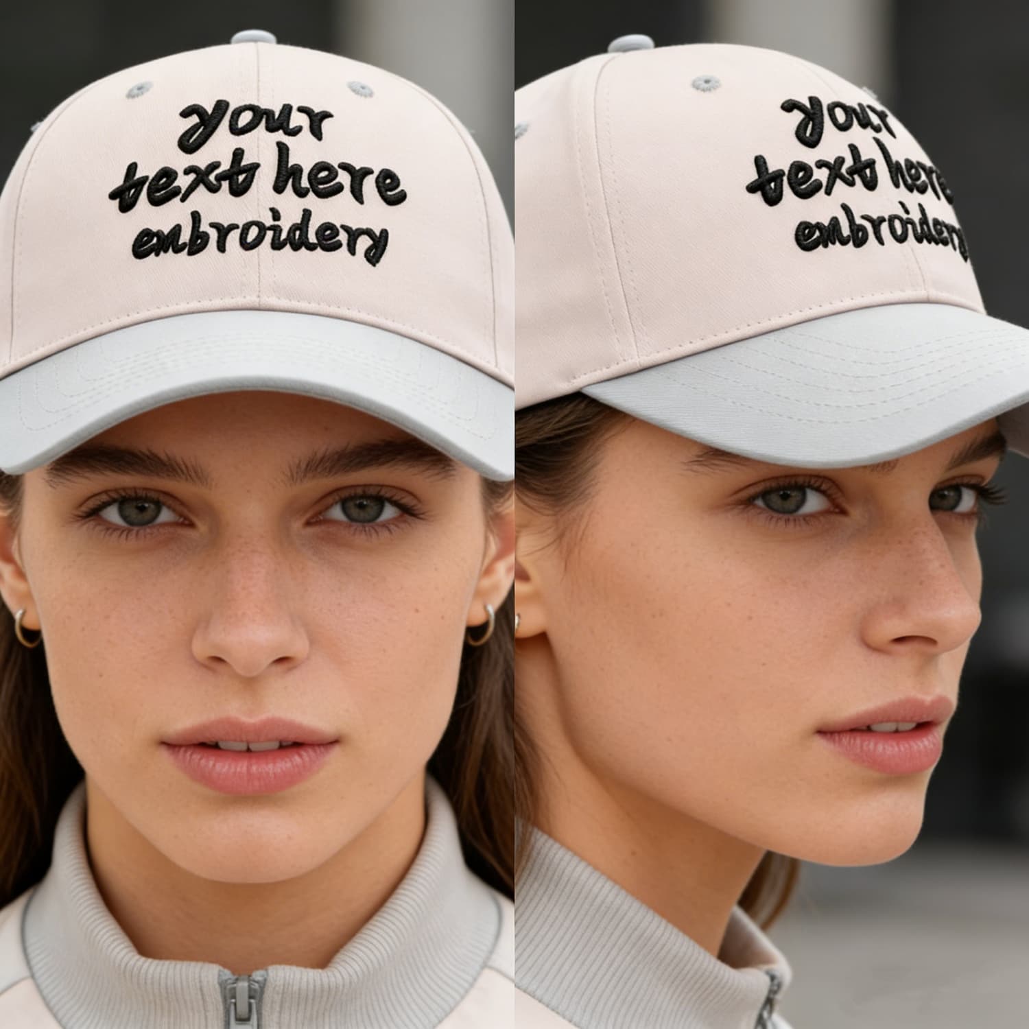 Vosoli Sand & Gray-Lavender Color-Block Deep Bill Baseball Cap - Unisex Custom 3D Embroidery or Print Hat