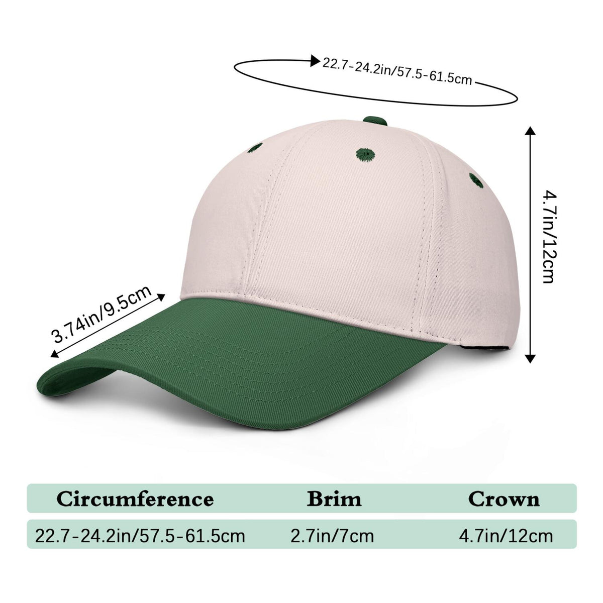 Vosoli Sand & Green Color-Block Deep Bill Baseball Cap - Unisex Custom 3D Embroidery or Print Hat