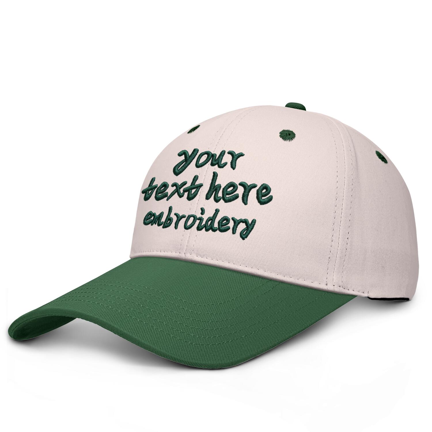 Vosoli Sand & Green Color-Block Deep Bill Baseball Cap - Unisex Custom 3D Embroidery or Print Hat