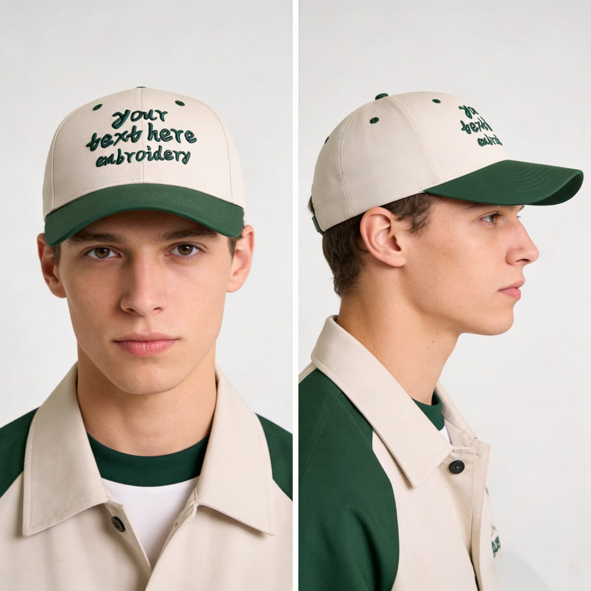 Vosoli Sand & Green Color-Block Deep Bill Baseball Cap - Unisex Custom 3D Embroidery or Print Hat