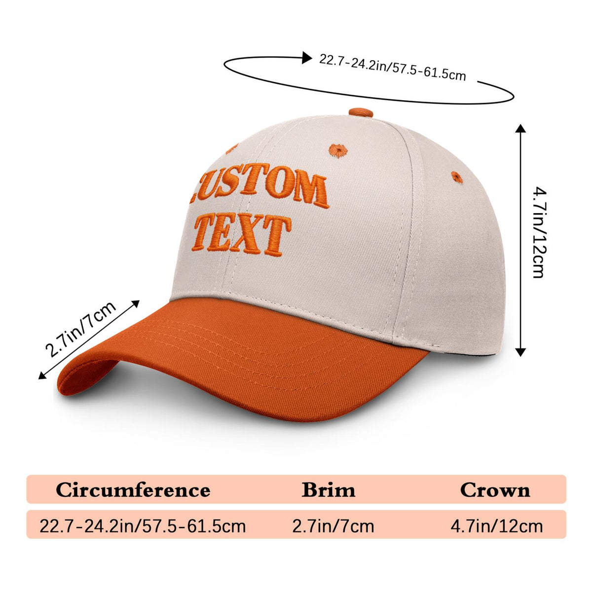 Vosoli Sand Orange Two-Tone Baseball Cap - Unisex Custom 3D Embroidery or Print