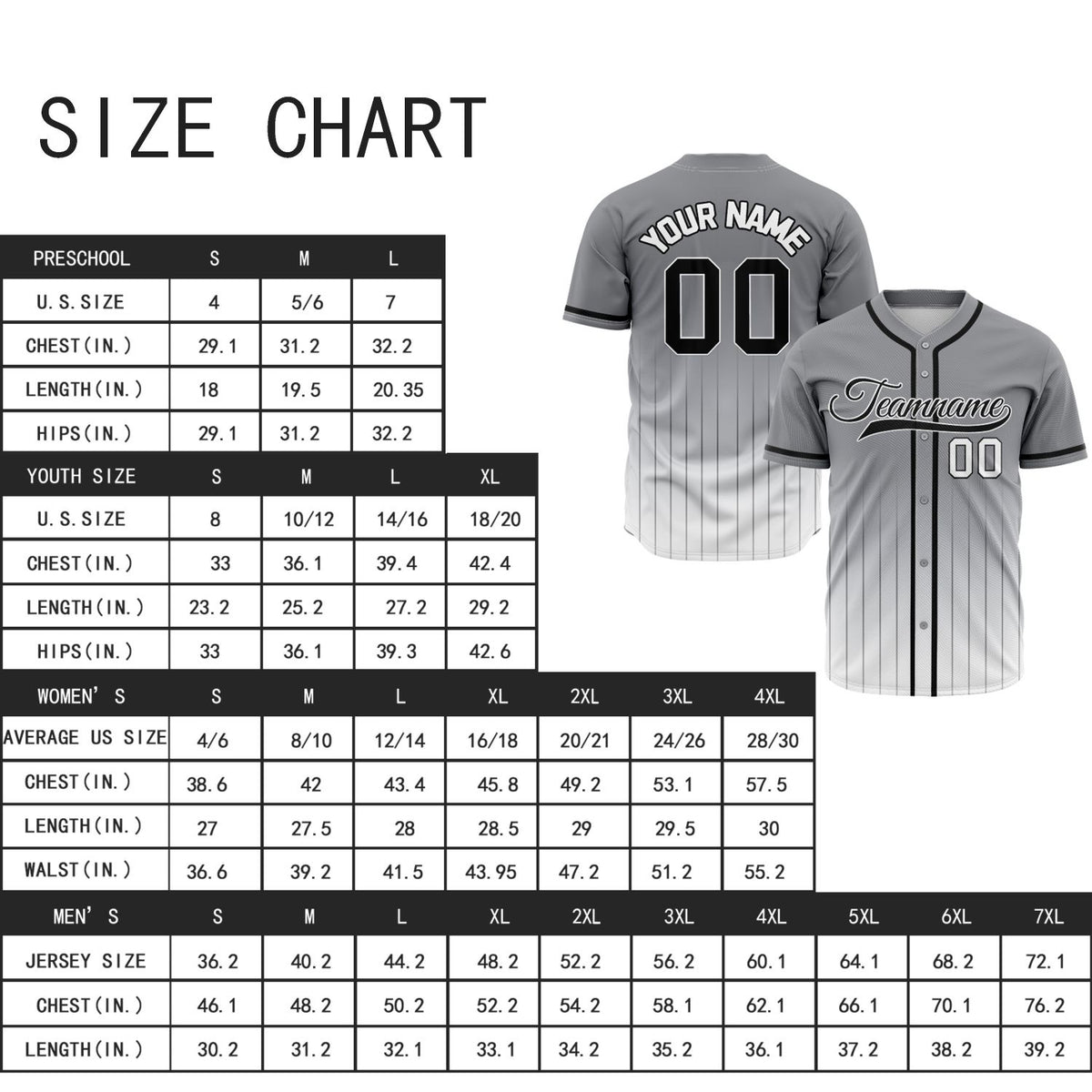 VOSOLI Shadow Grey & White Gradient Pinstripe Baseball Jersey