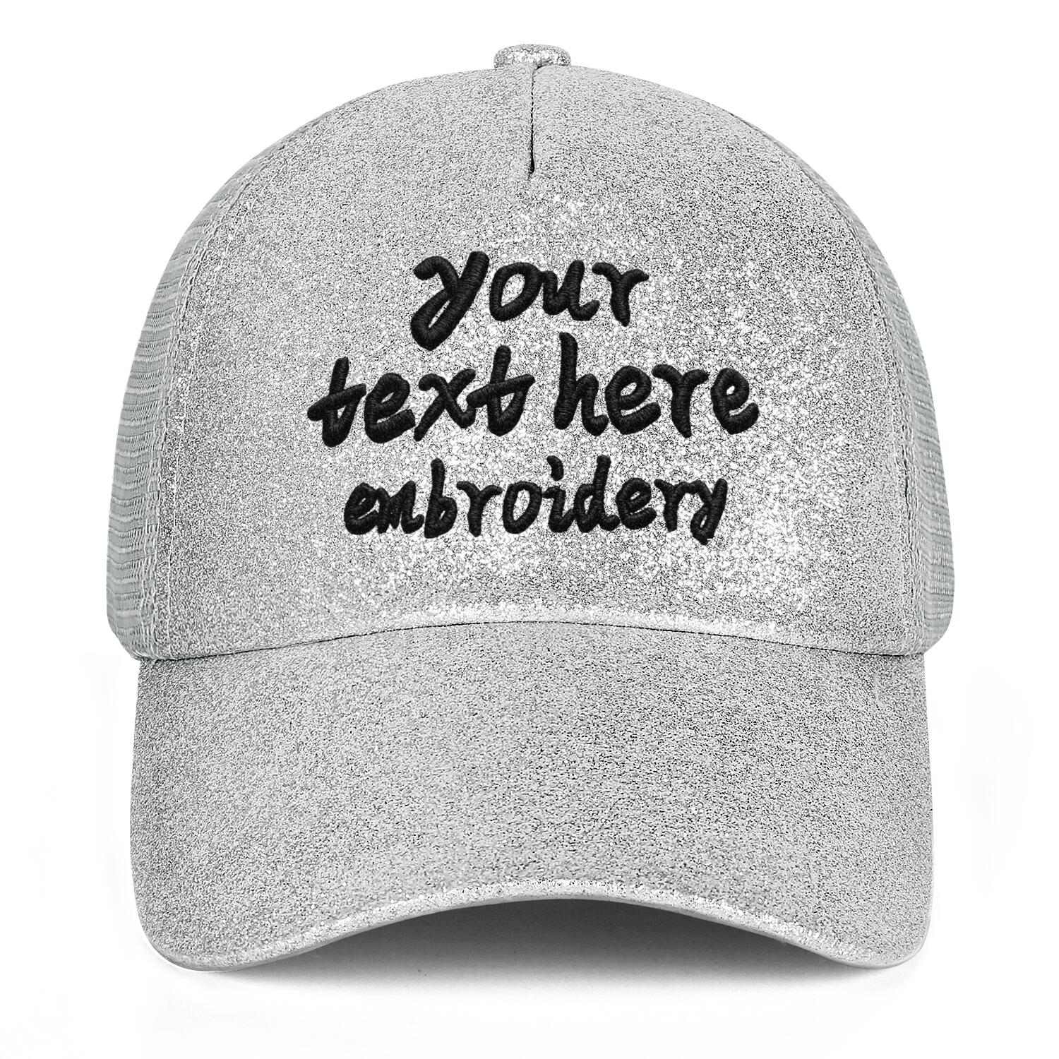 Vosoli Silver Glitter Mesh Women’s Ponytail Hat - Team Custom Embroider Personalized Caps