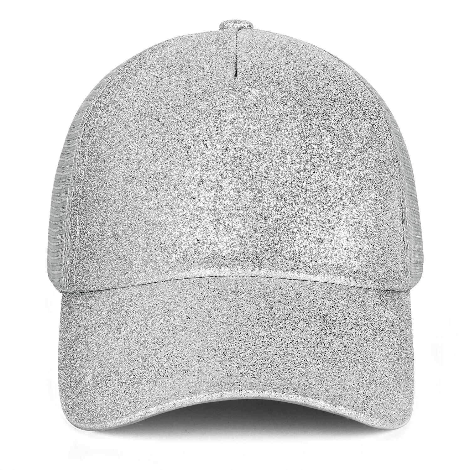 Vosoli Silver Glitter Mesh Women’s Ponytail Hat - Team Custom Embroider Personalized Caps