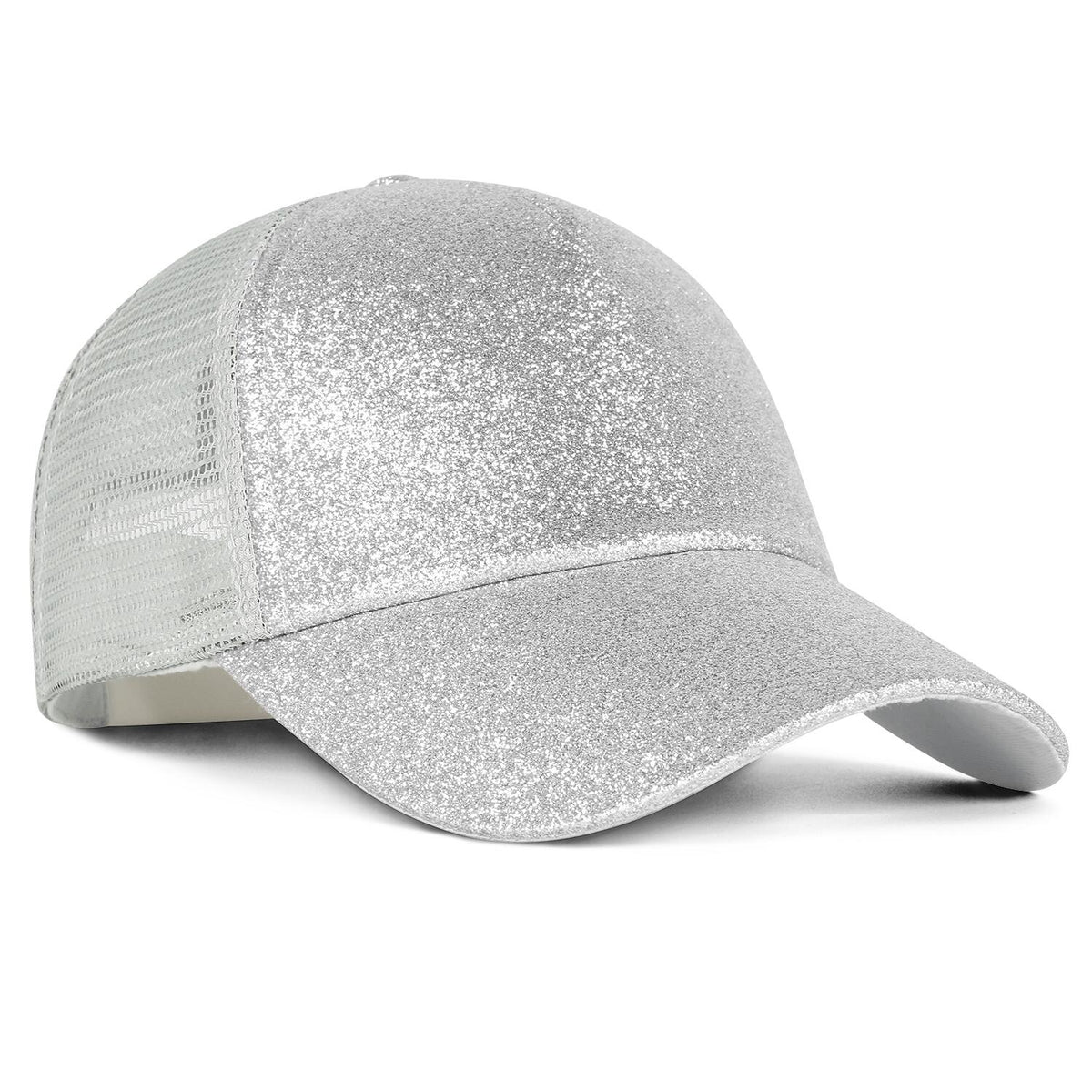Vosoli Silver Glitter Mesh Women’s Ponytail Hat - Team Custom Embroider Personalized Caps