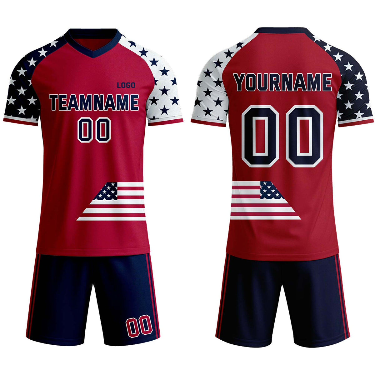 Custom USA Flag Soccer Jersey &amp; Shorts Set - Full Sublimation Team Uniform