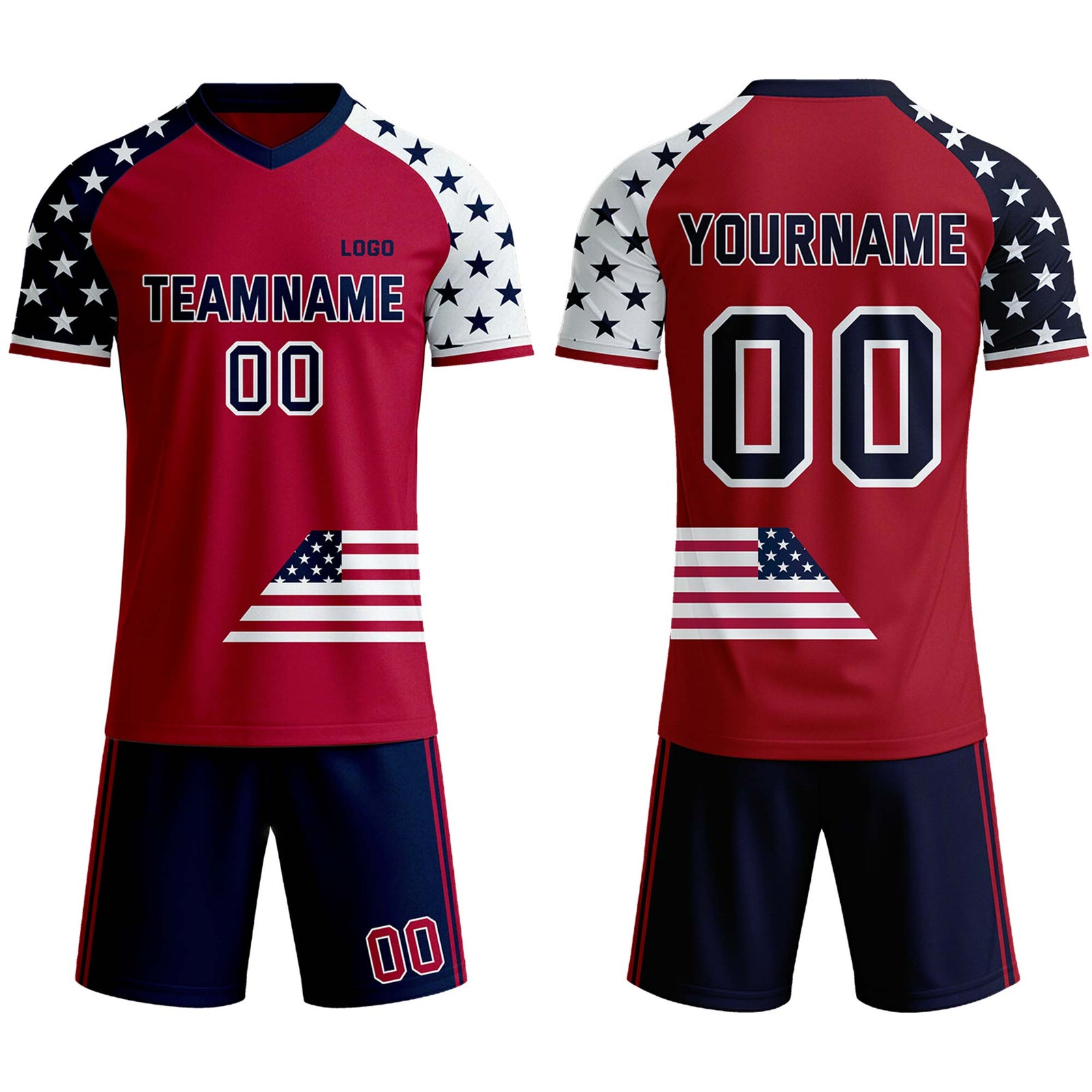 Custom USA Flag Soccer Jersey & Shorts Set - Full Sublimation Team Uniform