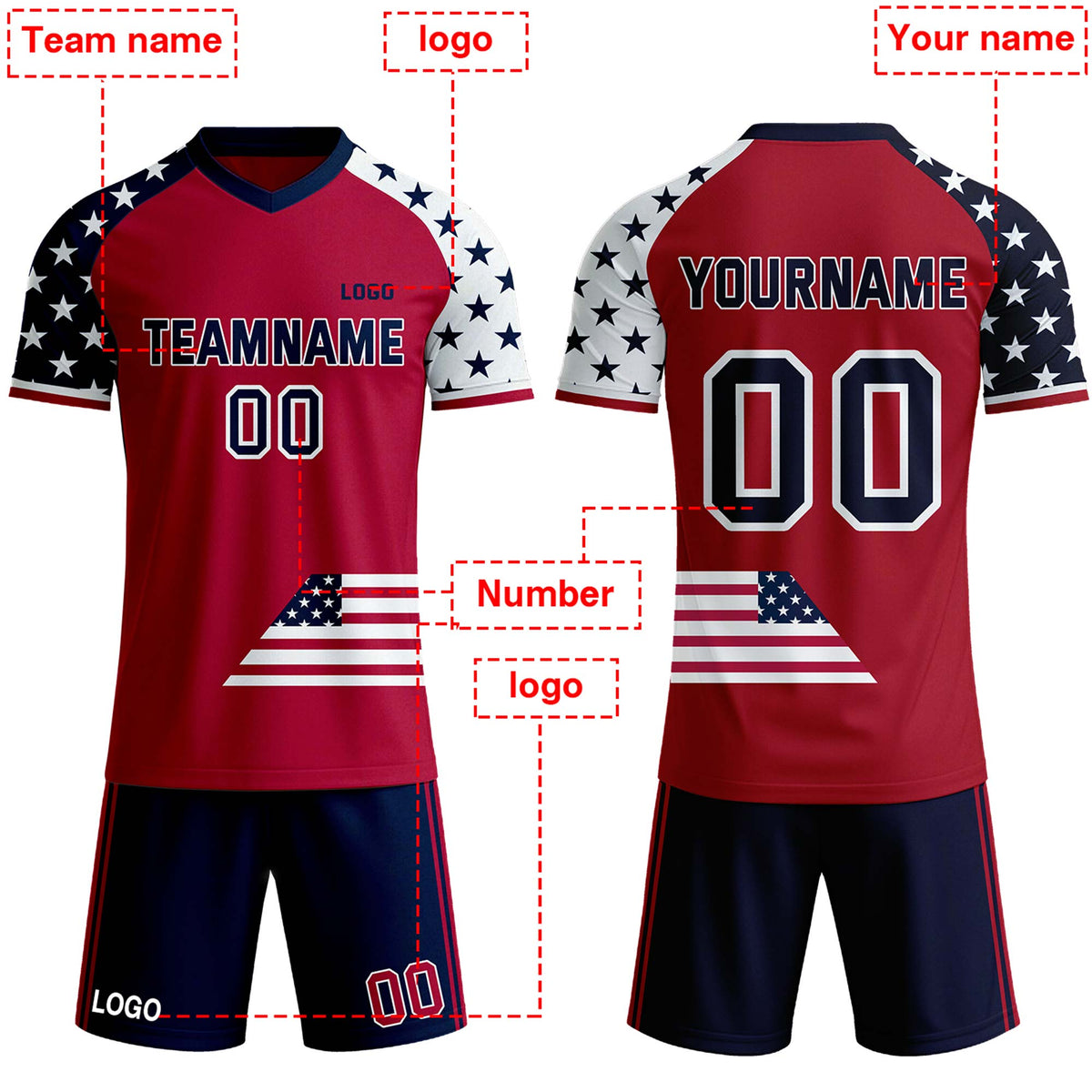 Custom USA Flag Soccer Jersey & Shorts Set - Full Sublimation Team Uniform