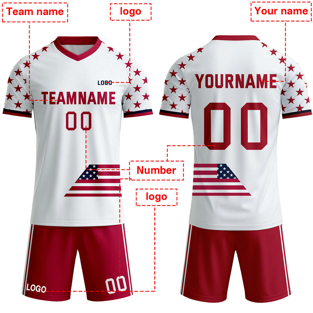 Custom Red & White USA Flag Soccer Jersey | Personalized Stars and Stripes Team Uniform - VOSOLI