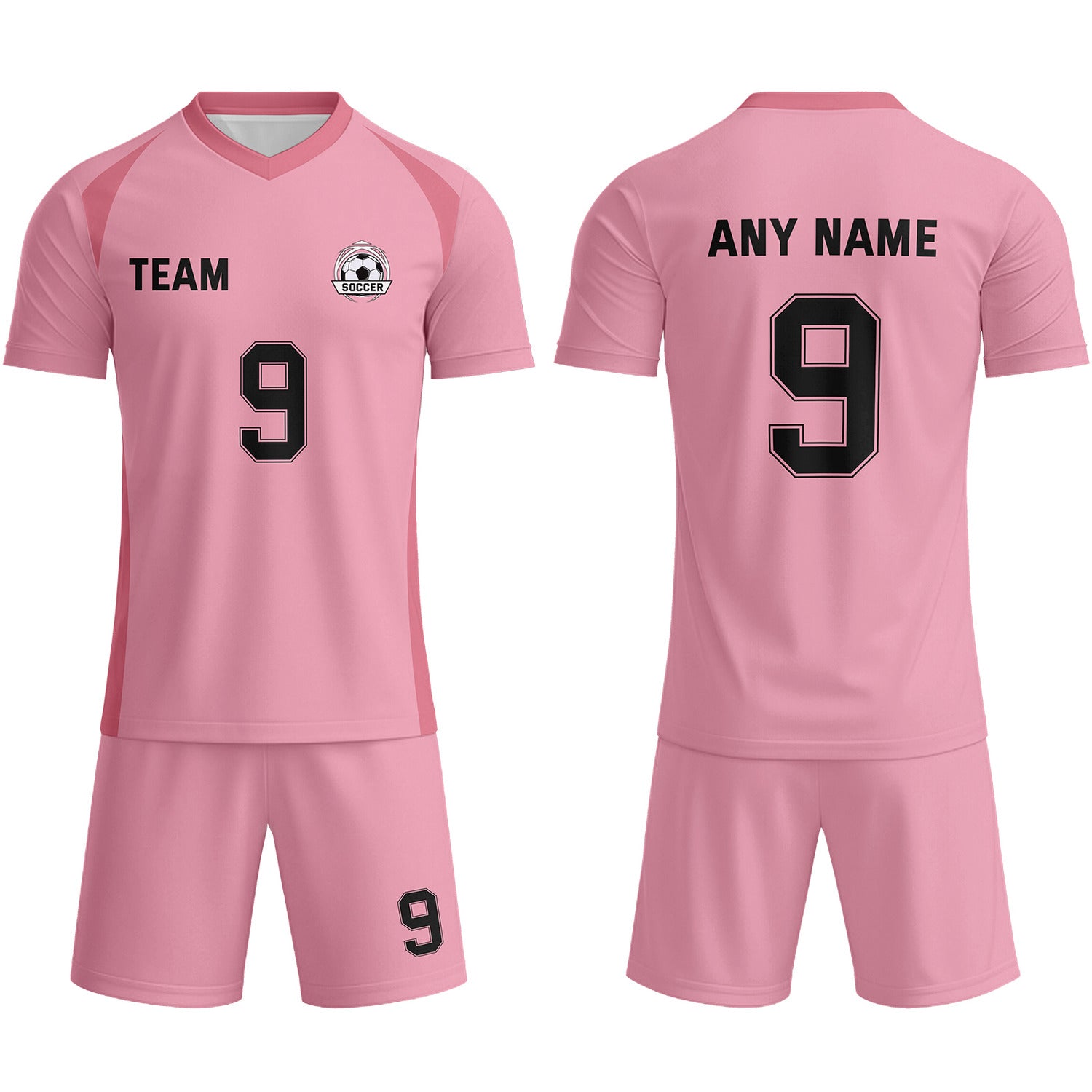 Custom Soft Pink & Black Soccer Uniform Set - Personalized Team Name & Number | Vosoli