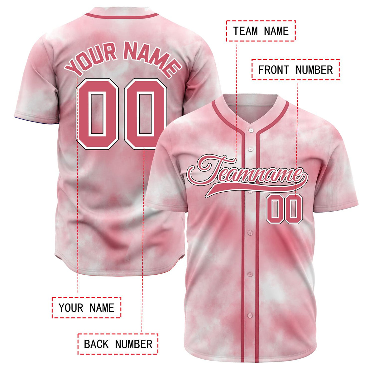 VOSOLI Urban Rebel Pink Tie-Dye Graffiti Custom Embroidery Baseball Jersey