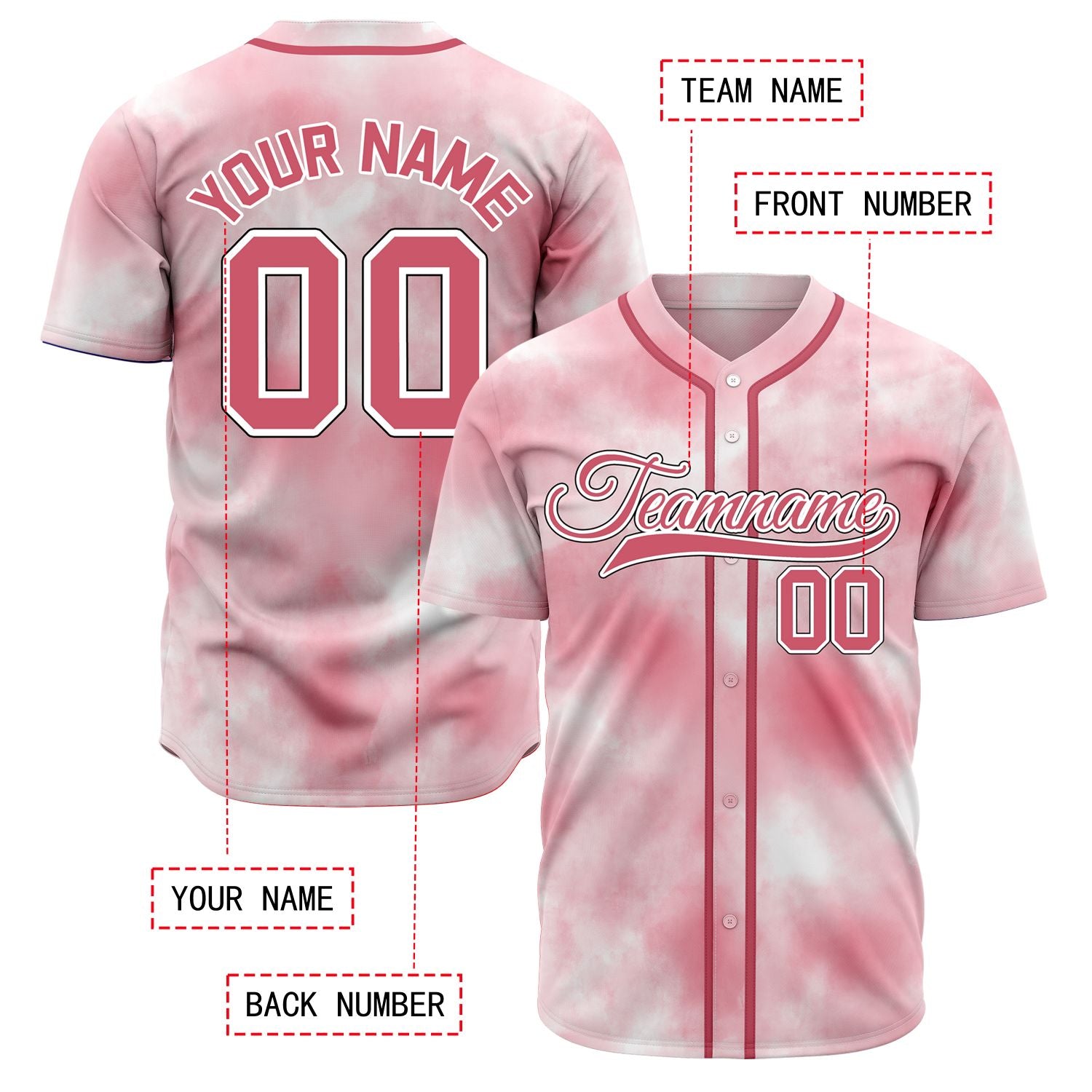 VOSOLI Urban Rebel Pink Tie-Dye Graffiti Custom Embroidery Baseball Jersey