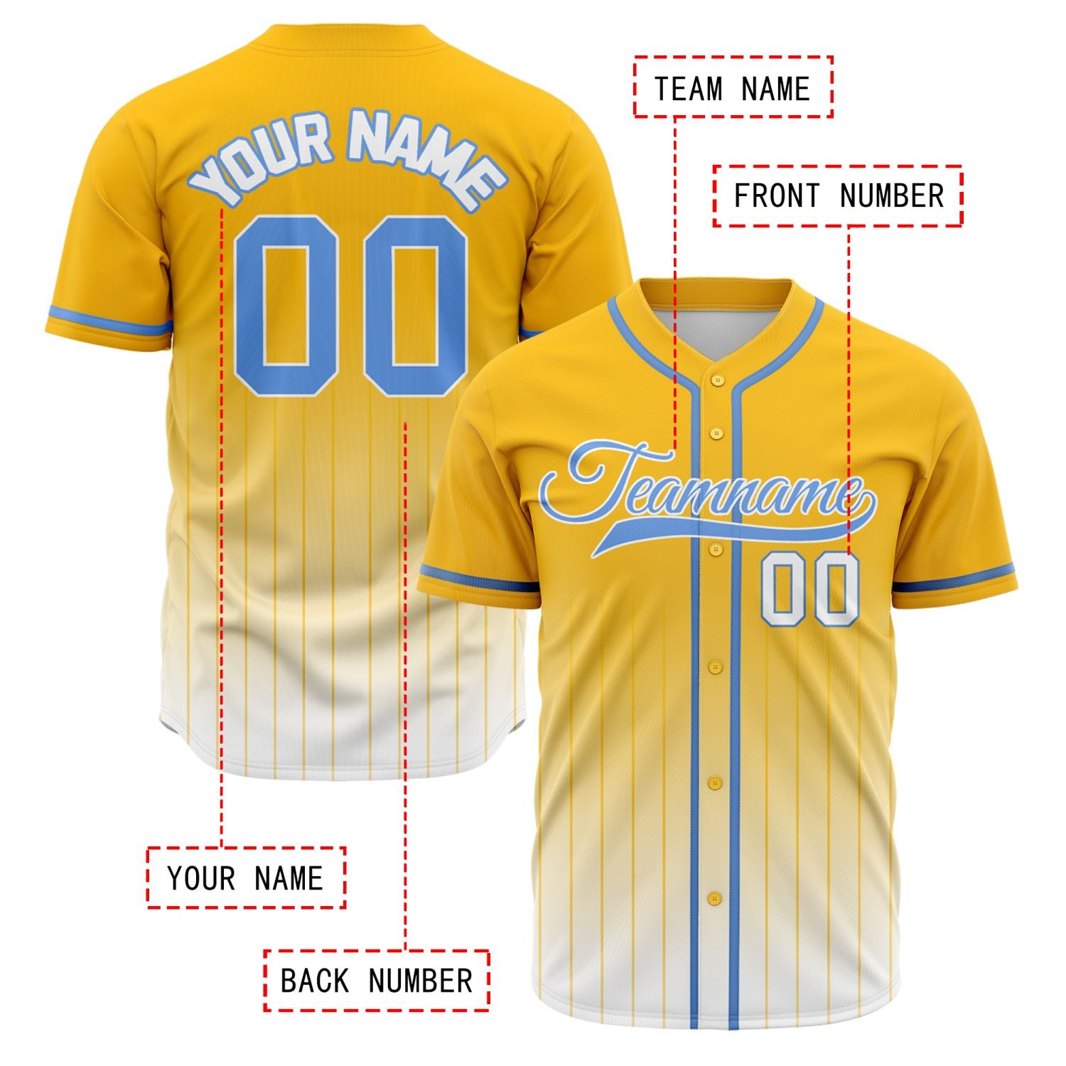 VOSOLI Sunshine Yellow & White Gradient Pinstripe Baseball Jersey