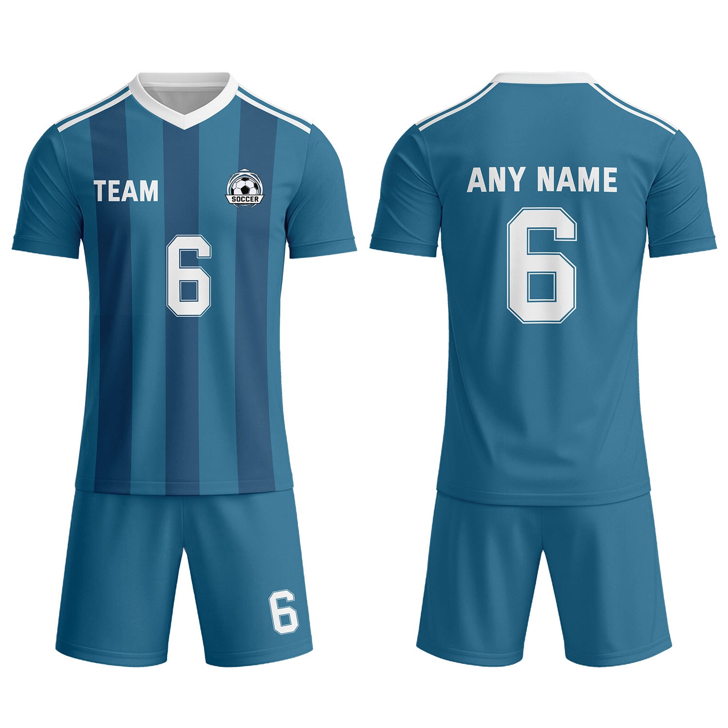 Custom Teal & Blue-White Striped Soccer Uniform Set for Teams & Individuals | Vosoli