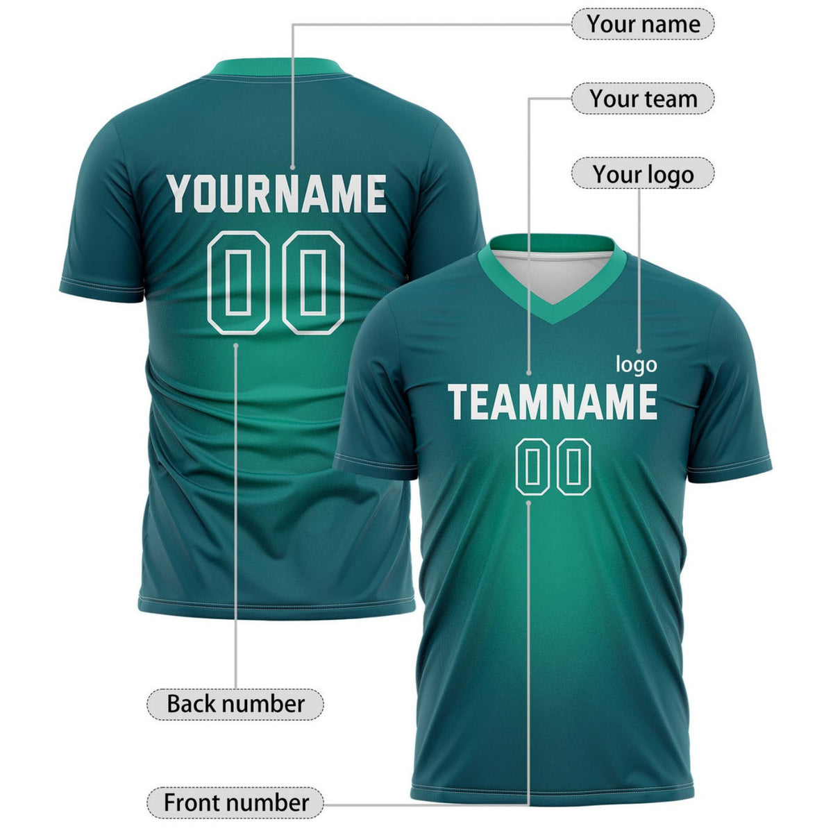 Custom Teal & Green Gradient Soccer Jersey for Teams & Individuals | Vosoli